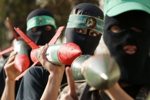 Demonstrace příznivců Hamasu proti Izraeli.